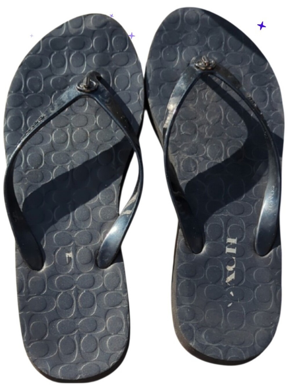 Coach Black Flip Flops with Logo Detail
